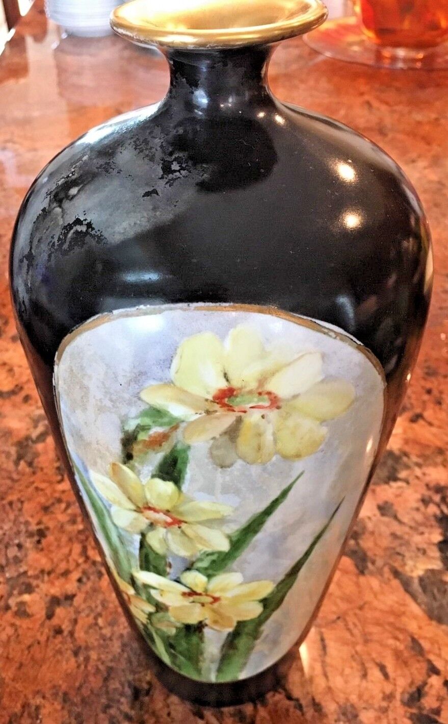 Antique  Limoges France J.P.L Floral Vase 563 1 Yellow Flower (1890-1932)