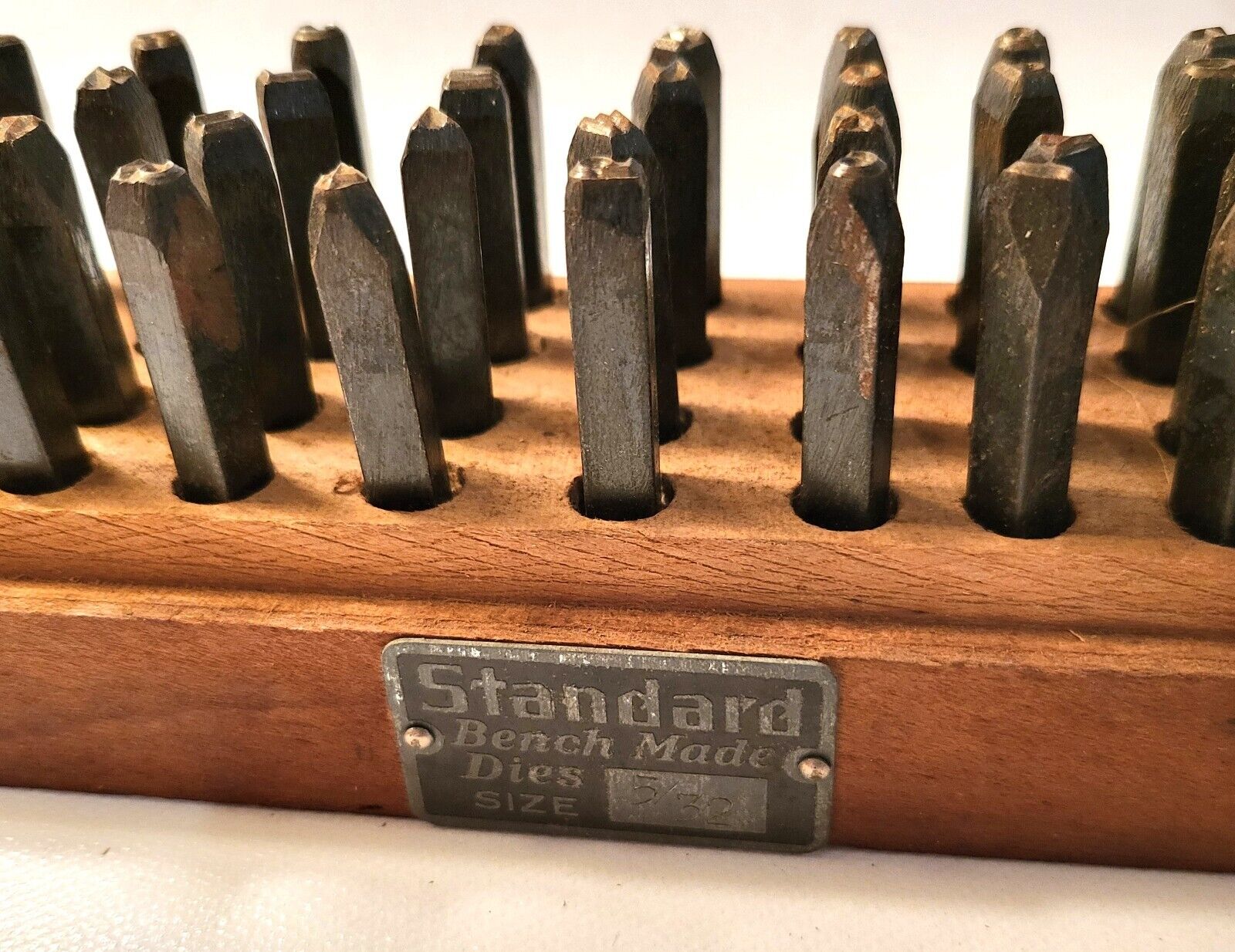 Vintage collectible tools; 36 metal stamping punch set; Standard Bench Made Dies