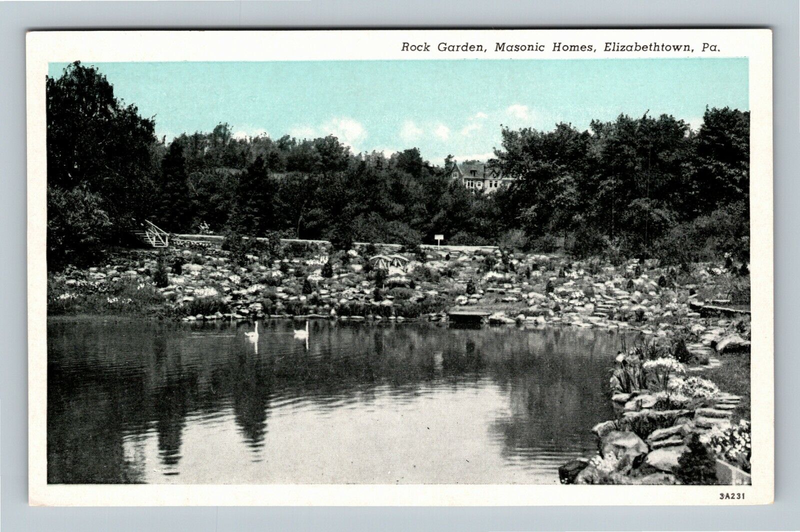 Elizabethtown PA, Masonic Homes Scenic Rock Garden Vintage Pennsylvania Postcard