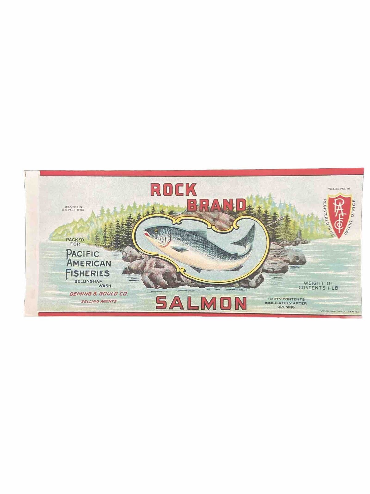 C1920S ROCK CAN LABEL VINTAGE SALMON BELLINGHAM WASHINGTON PACIFIC FISHERIES