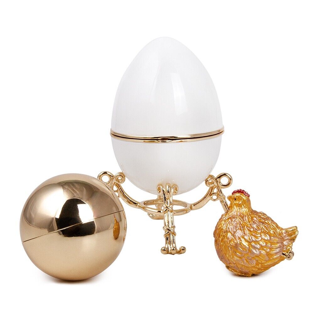 First Hen Faberge Egg Replica Jewelry Box White Gold Easter Egg яйцо Фаберже