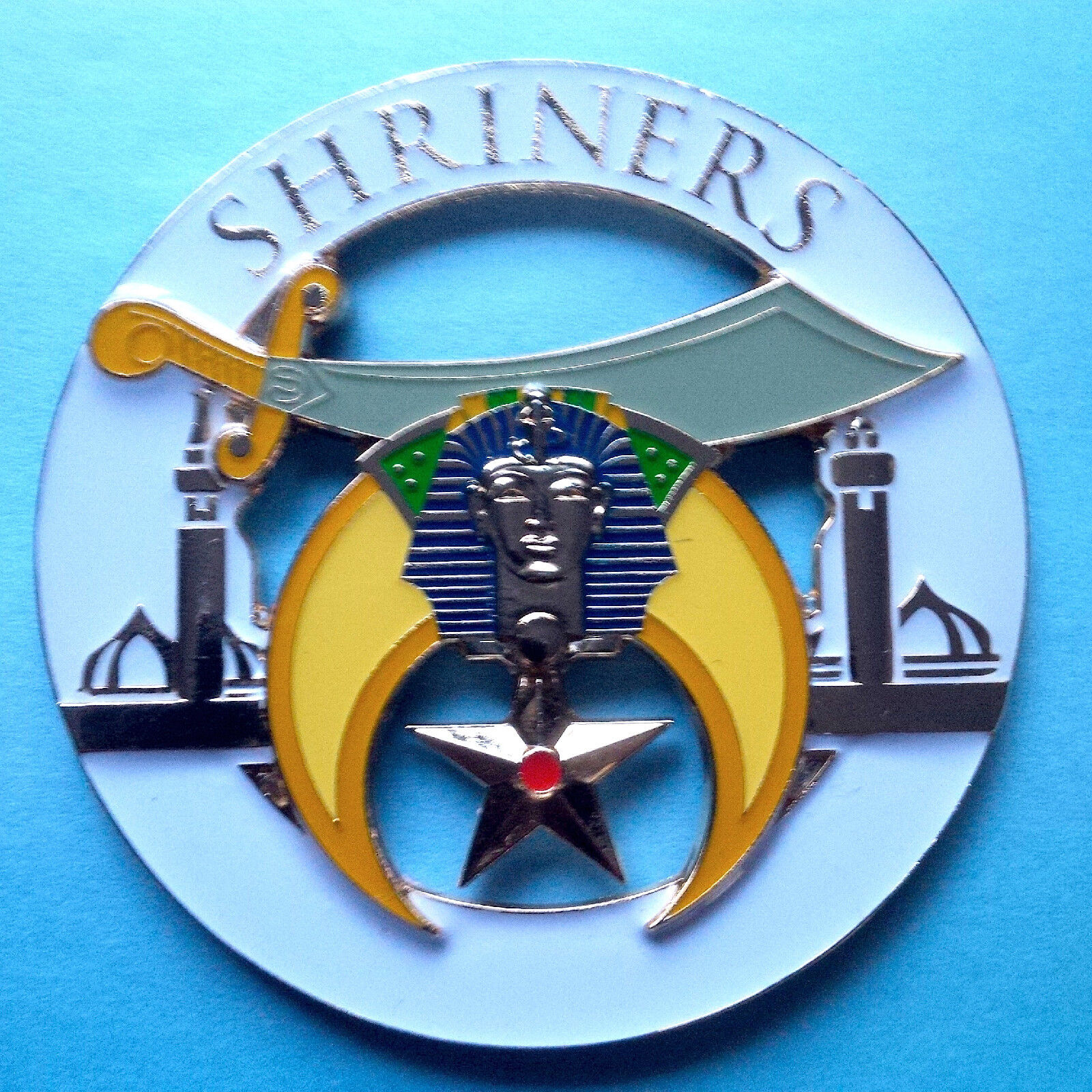 Shriners Universal  Cut Out   High Quality Car Emblem White Gold 3 inches