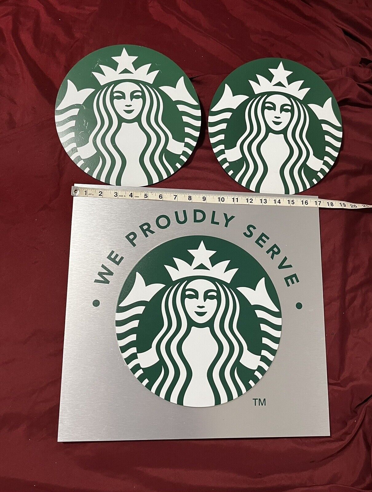 Starbucks Sign We Proudly Serve 17” X 16” & 2 Coffee Store Sign 10inch  LOGO