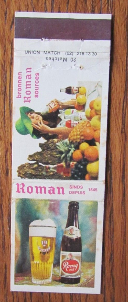 ROMY BEER MATCHBOOK COVER: ROMAN BREWERY MATER BELGIUM EMPTY 1970s MATCHCOVER D1