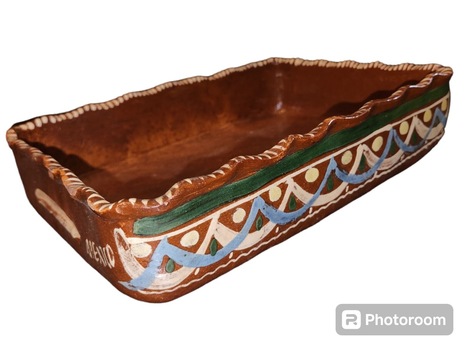 Antique Tlaquepaque Mexican Pottery Rectangle, Hand Made Primitive, Vintage