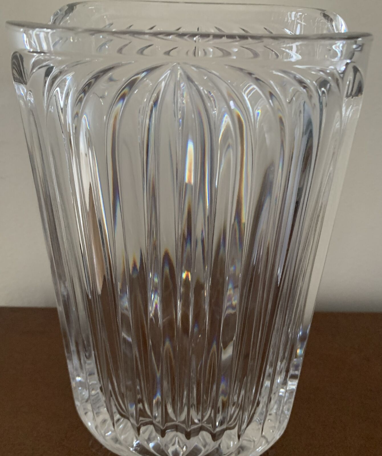 Vintage Villeroy&Boch Vase 9” Quadra Square Ribbed Crystal Rare Heavy Mint Cond