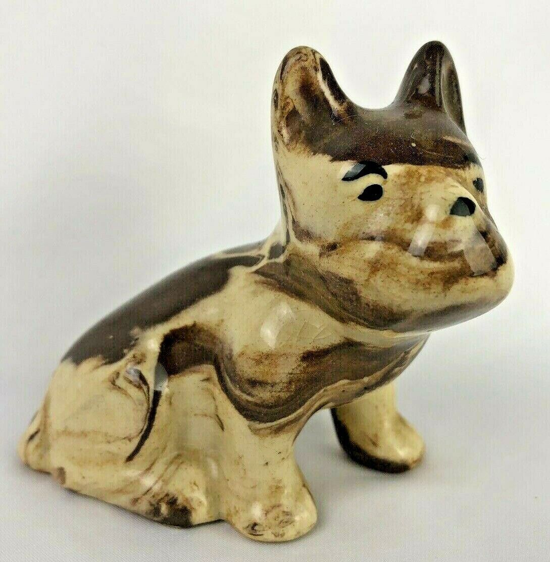 Vintage Dog Bulldog Puppy Ohio Art Pottery Juanita Ware Brown Slag Figurine Deco