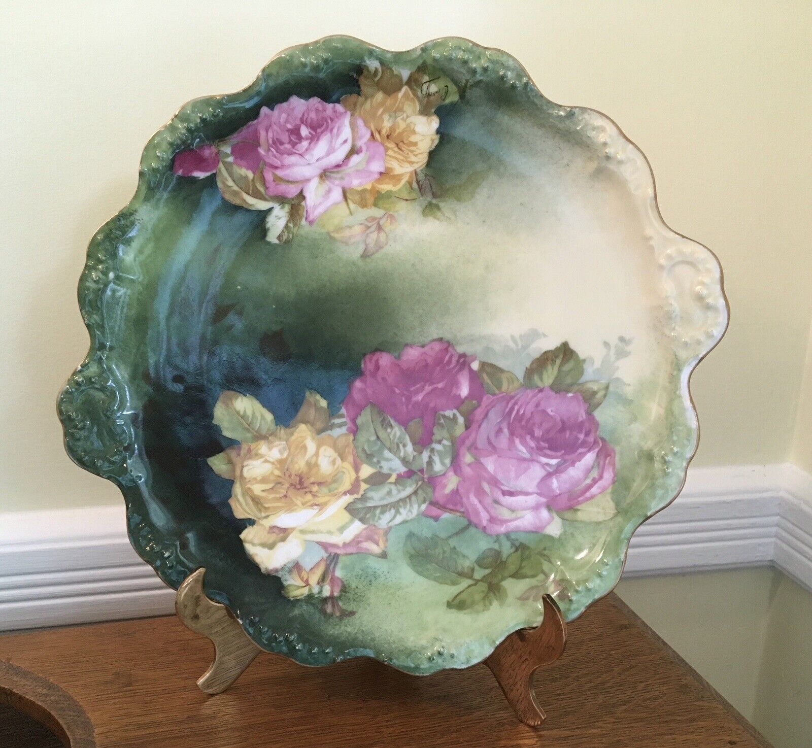 Antique c.1914 Limoges Plate by Coiffe & LRL Handpainted Roses & Artist Signed