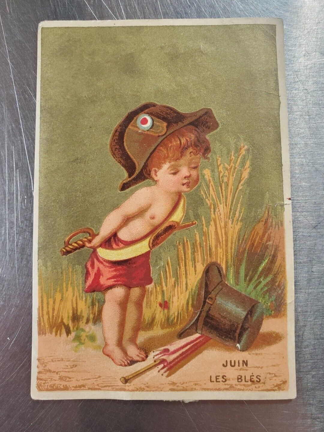 c1880s Cute French  Victorian Trade Card - little boy with hat