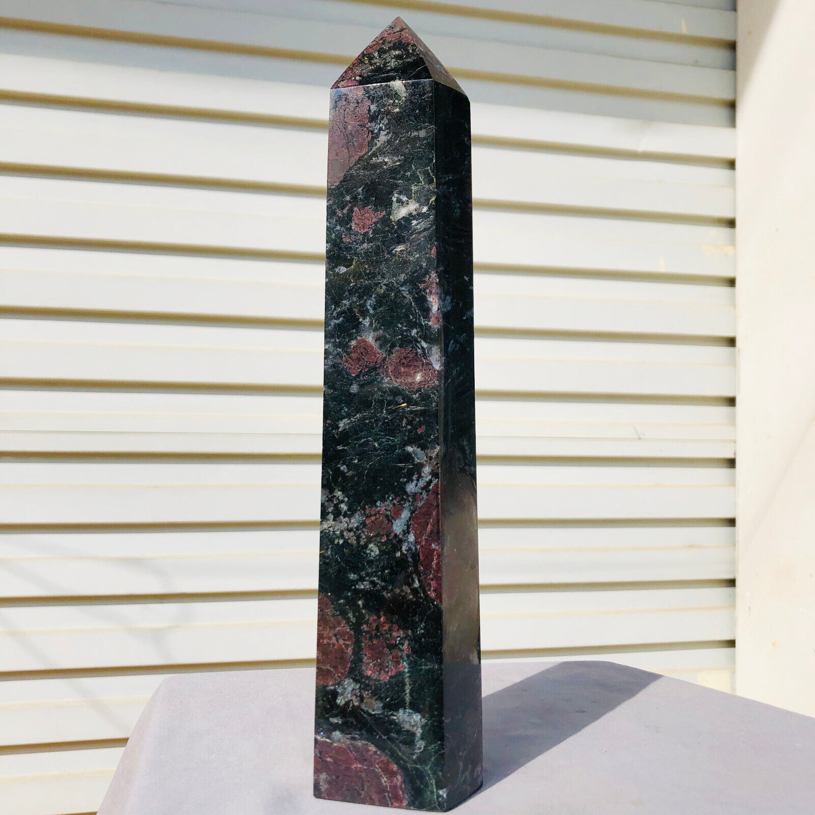 5.88lbNatural Fireworks Garnet Obelisk Quartz Crystal Wand Point Healing
