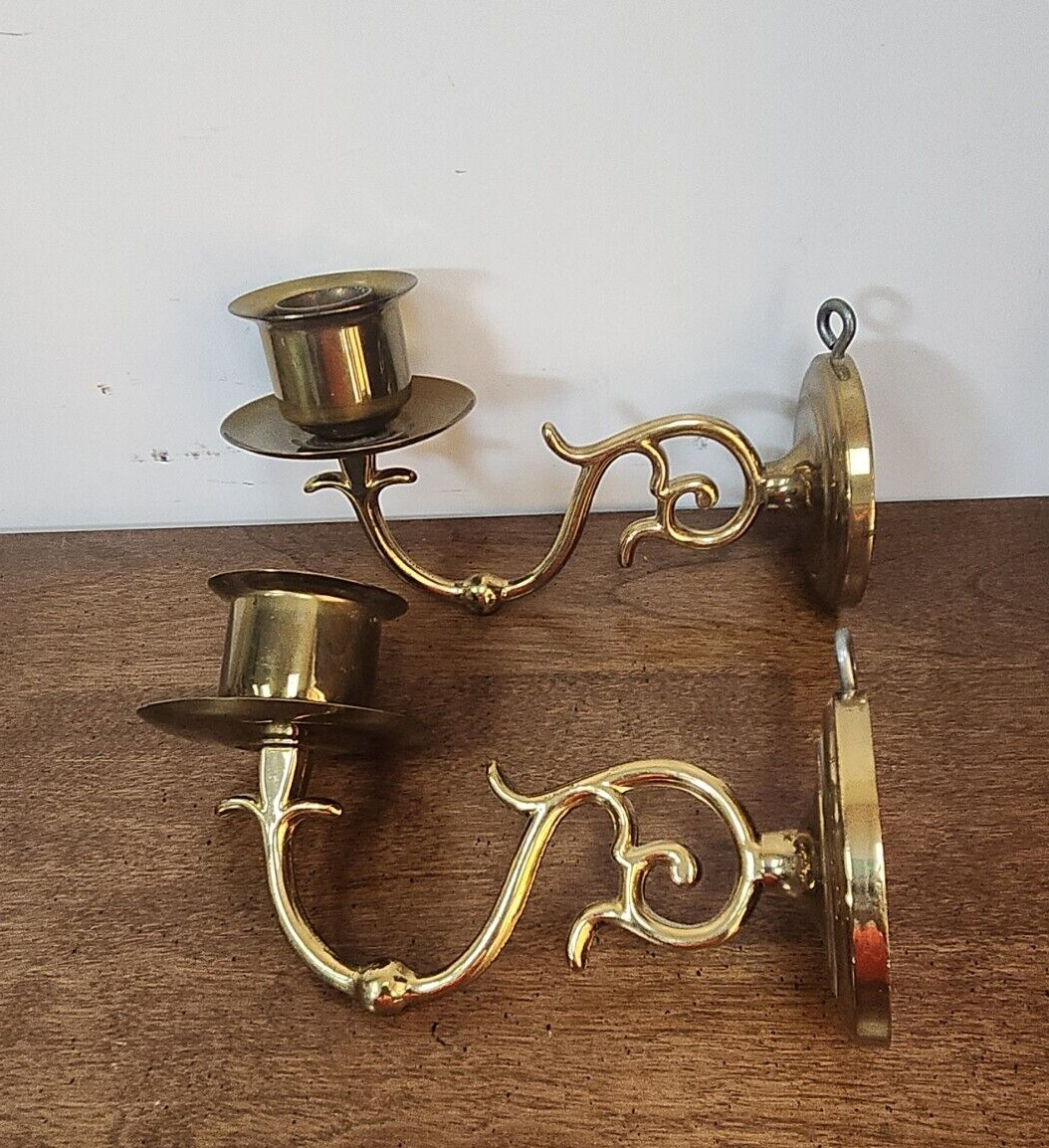 PAIR CM VINTAGE BRASS WALL SCONCE CANDLEHOLDERS
