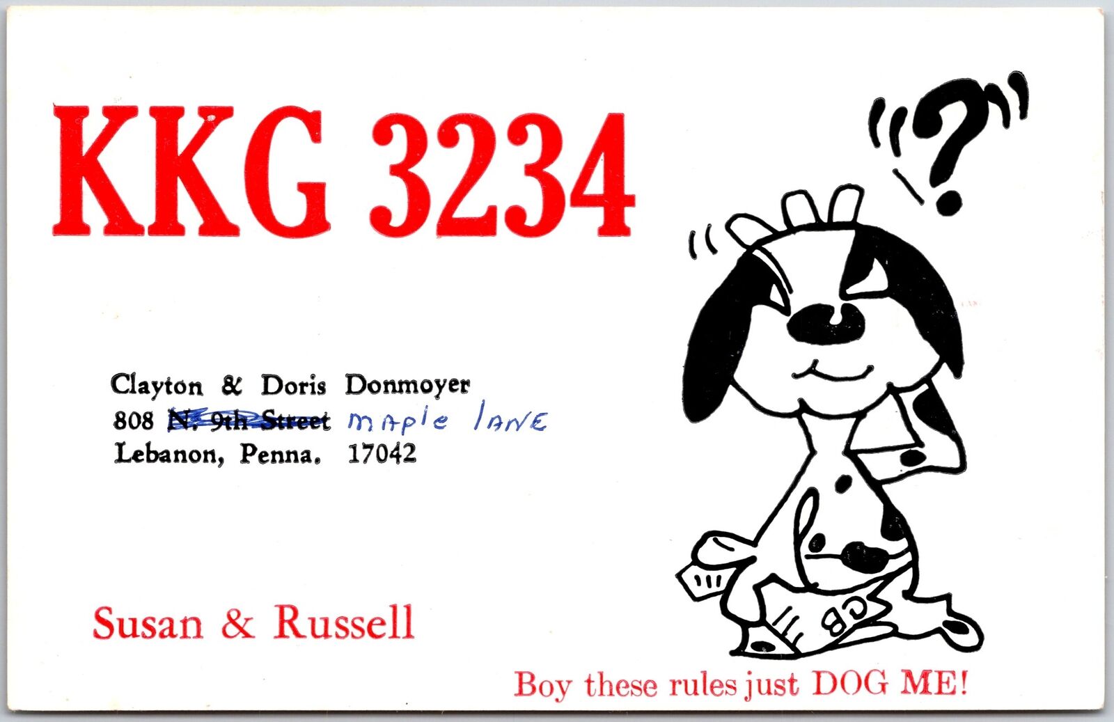 KKG 3234 Clayton & Doris Donmoyer Lebanon Penna Susan & Russel Postcard