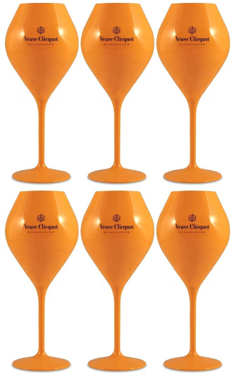 Veuve Clicquot Orange Acrylic Champagne Flute Goblets x 6 New