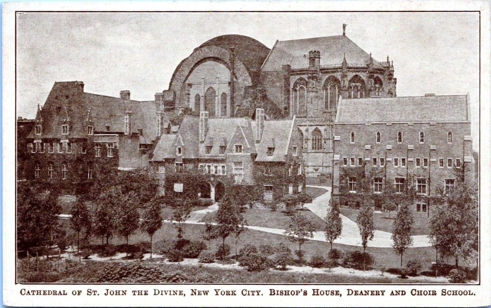 1926 St John Divine Cathedral Bishops House Deanery Choir School NYC Postcard AU