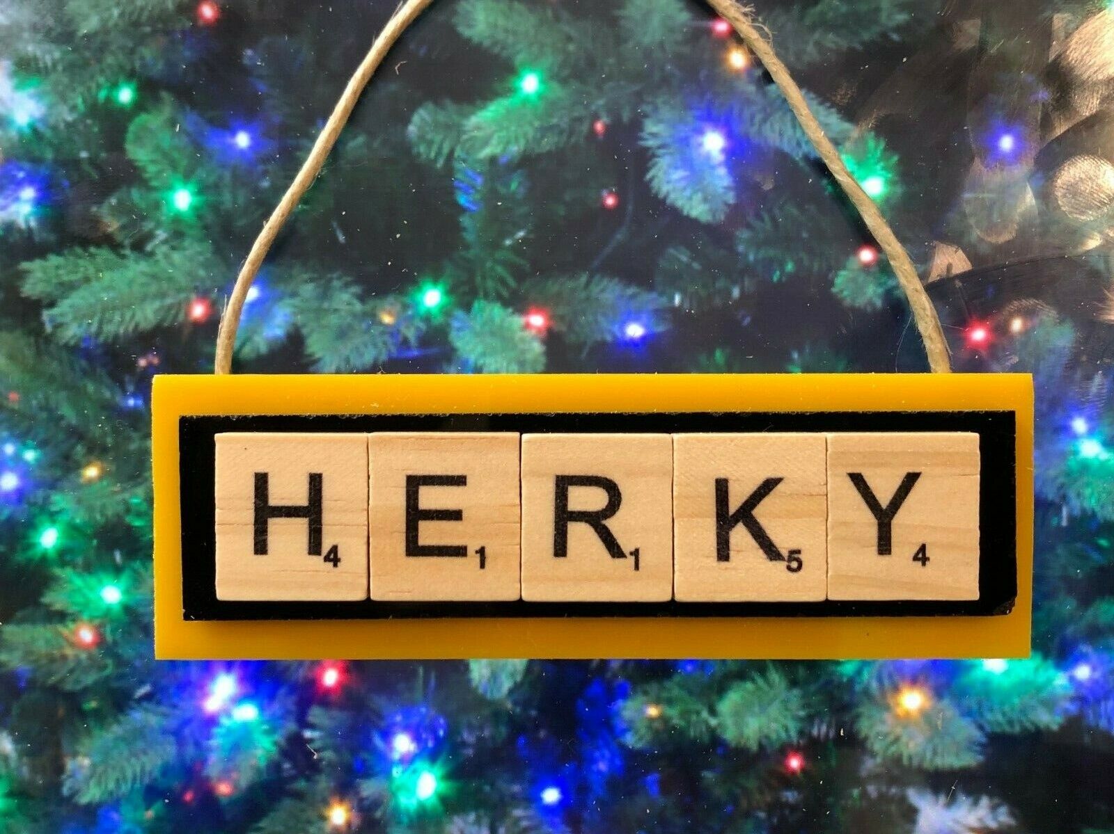 HERKY the Hawk Iowa Hawkeyes University Christmas Ornament Scrabble