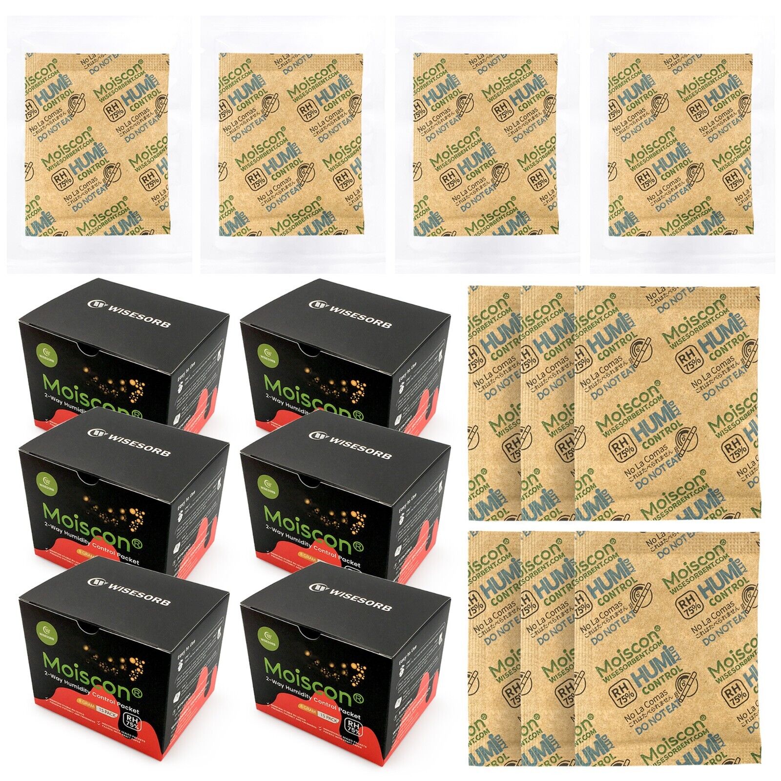 75%RH Two-Way Humidity Control Packs 8 Gram 90 Pack Individually Wrapped