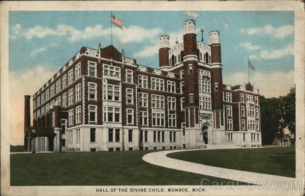 1925 Monroe,MI Hall of the Divine Child Michigan Hagans Drug Co. Postcard