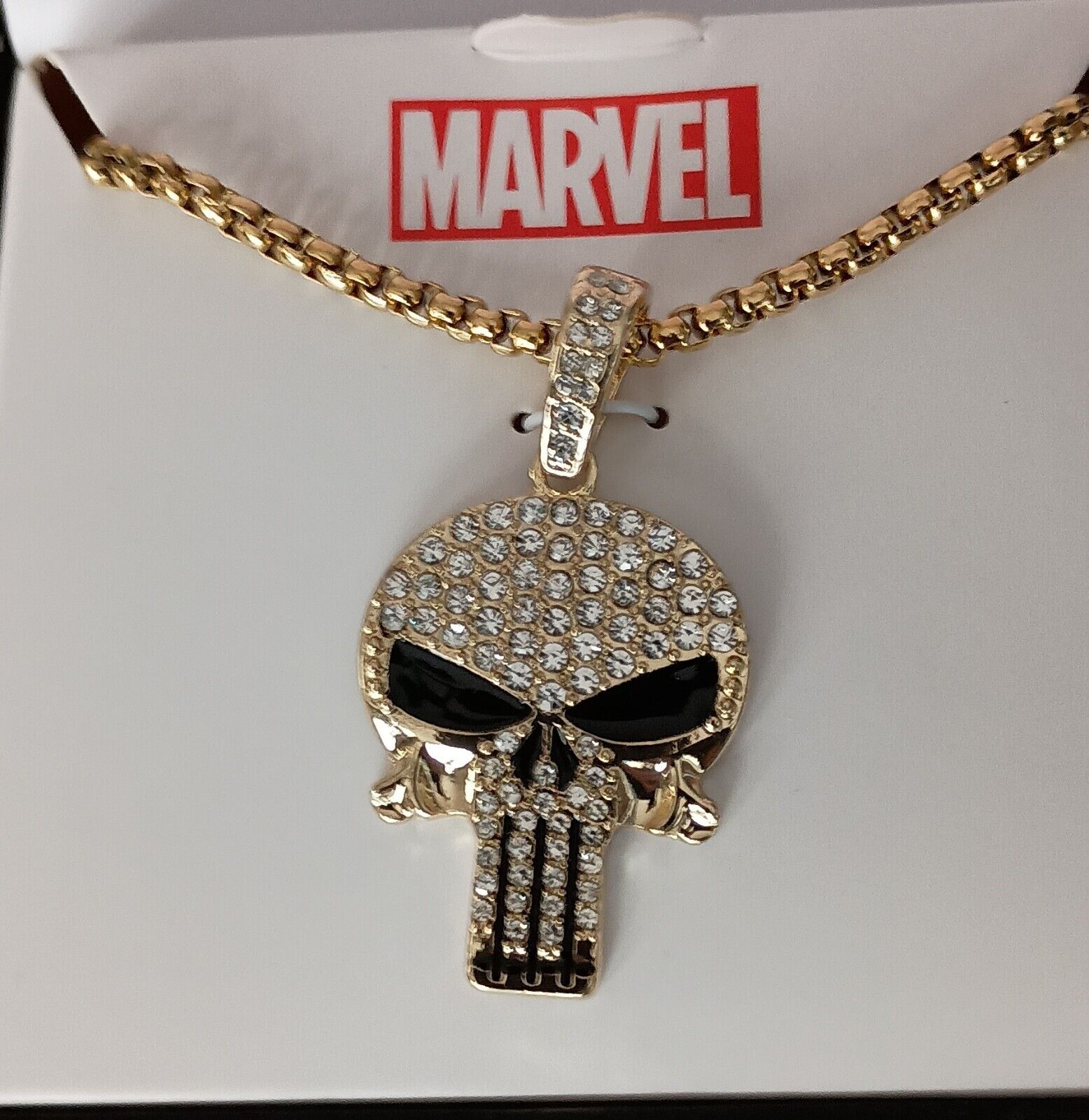 Marvel Comics The Punisher Paved Crystal Skull Bling Necklace Pendant New Box