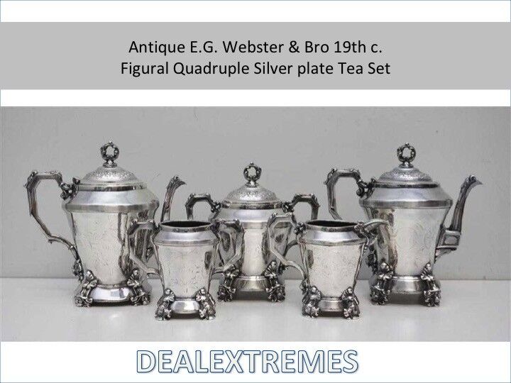 Antique E.G. Webster & Bro 19th c. Figural Quadruple Silverplate Tea Set 5 piece