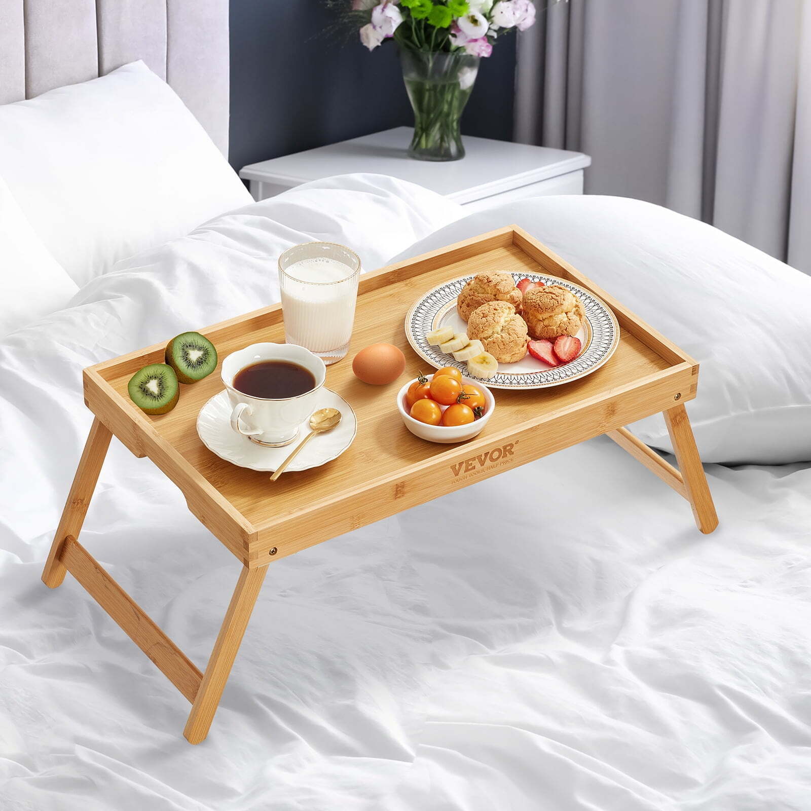 BENTISM Bamboo Bed Tray Foldable Portable Food Snack Tray