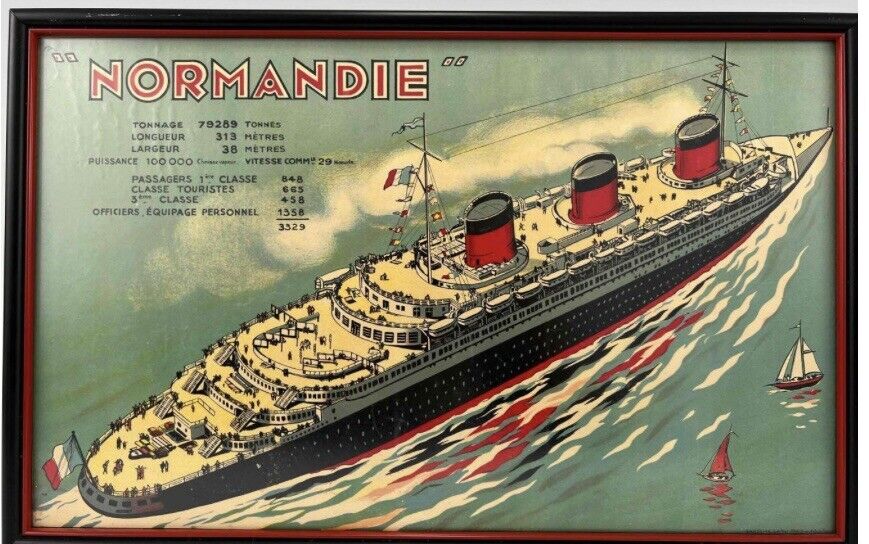 SS Normandine Original Travel Poster Lithograph