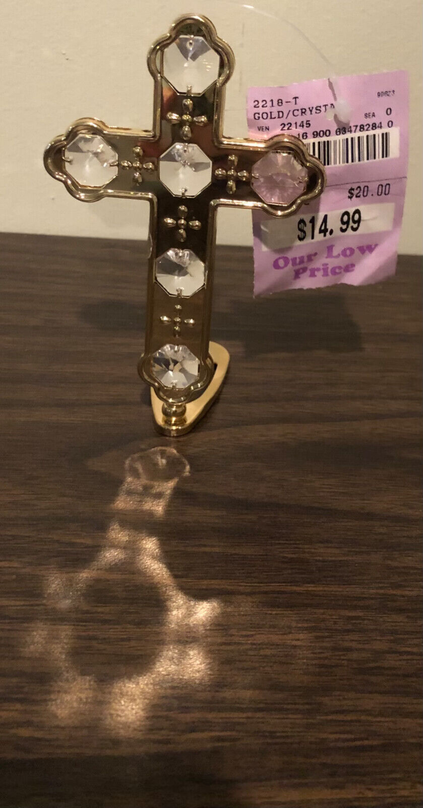 Gold Plated Crystal Cross (Missing Candle Base)
