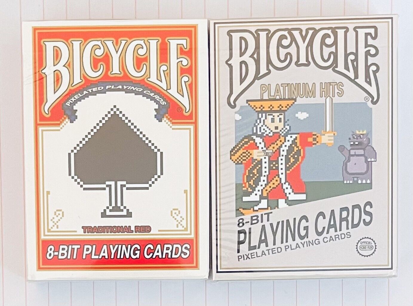 Bicycle 8-Bit Red & Platinum Hits Pixelated Playing Cards 2013 Decks Set *Dinged