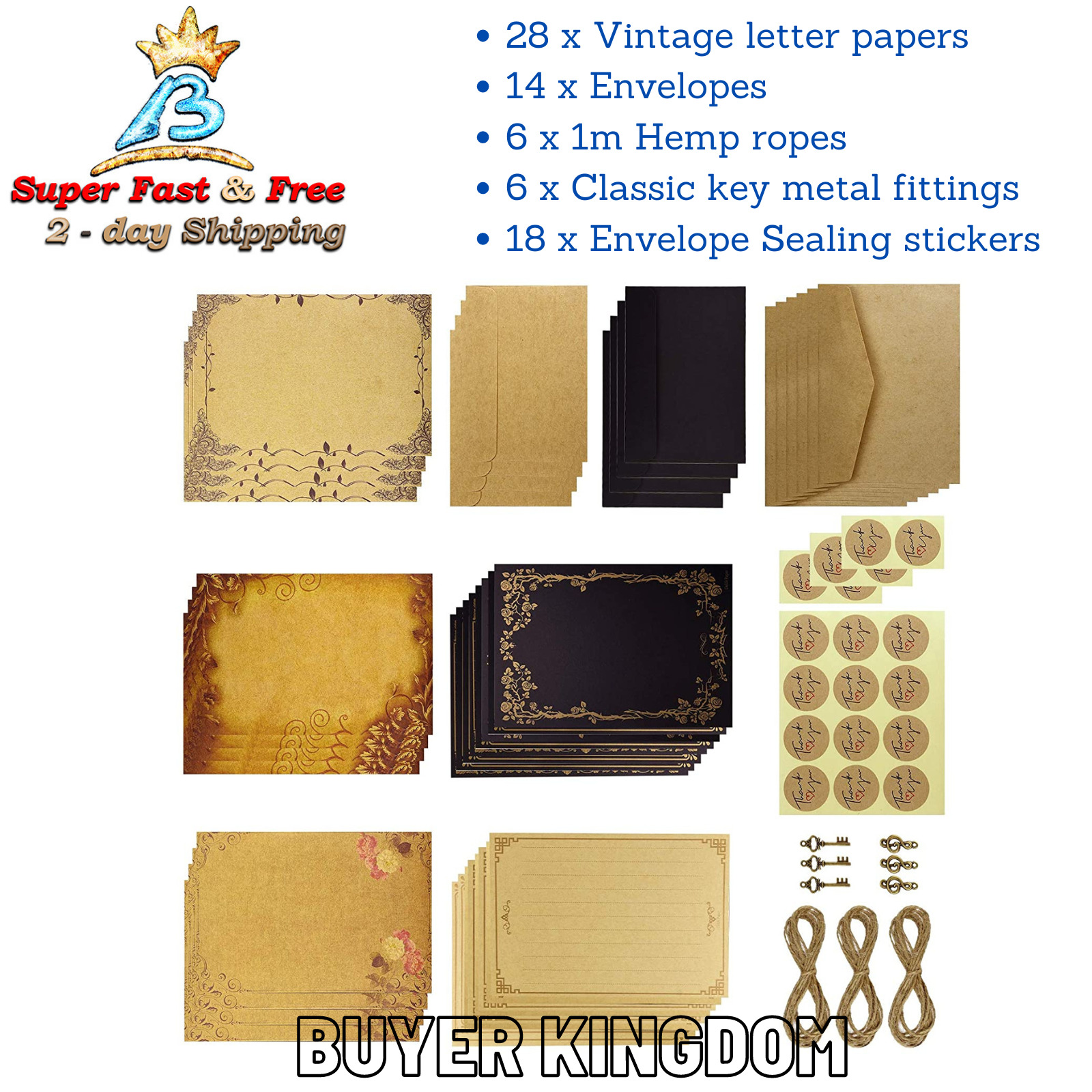 Old Fashion Stationary Paper Antique Design With Envelopes Stickers Lined Sheets
