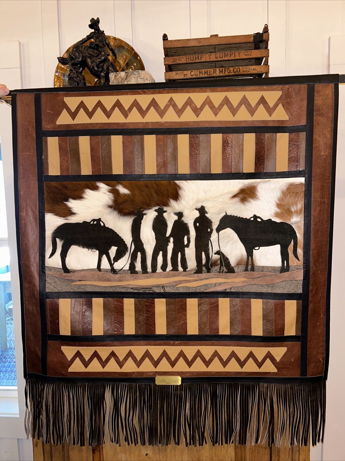 Pietra C. Native American handmade Leather Fur Wall Western Cowboy hanging