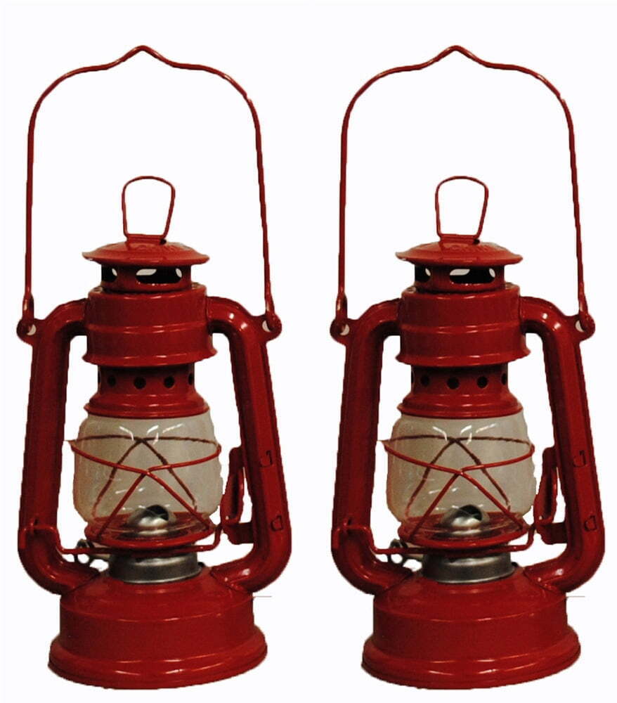 Lot of 2 - 8 Inch Red Hurricane Kerosene Oil Lantern Hanging Light / Lamp