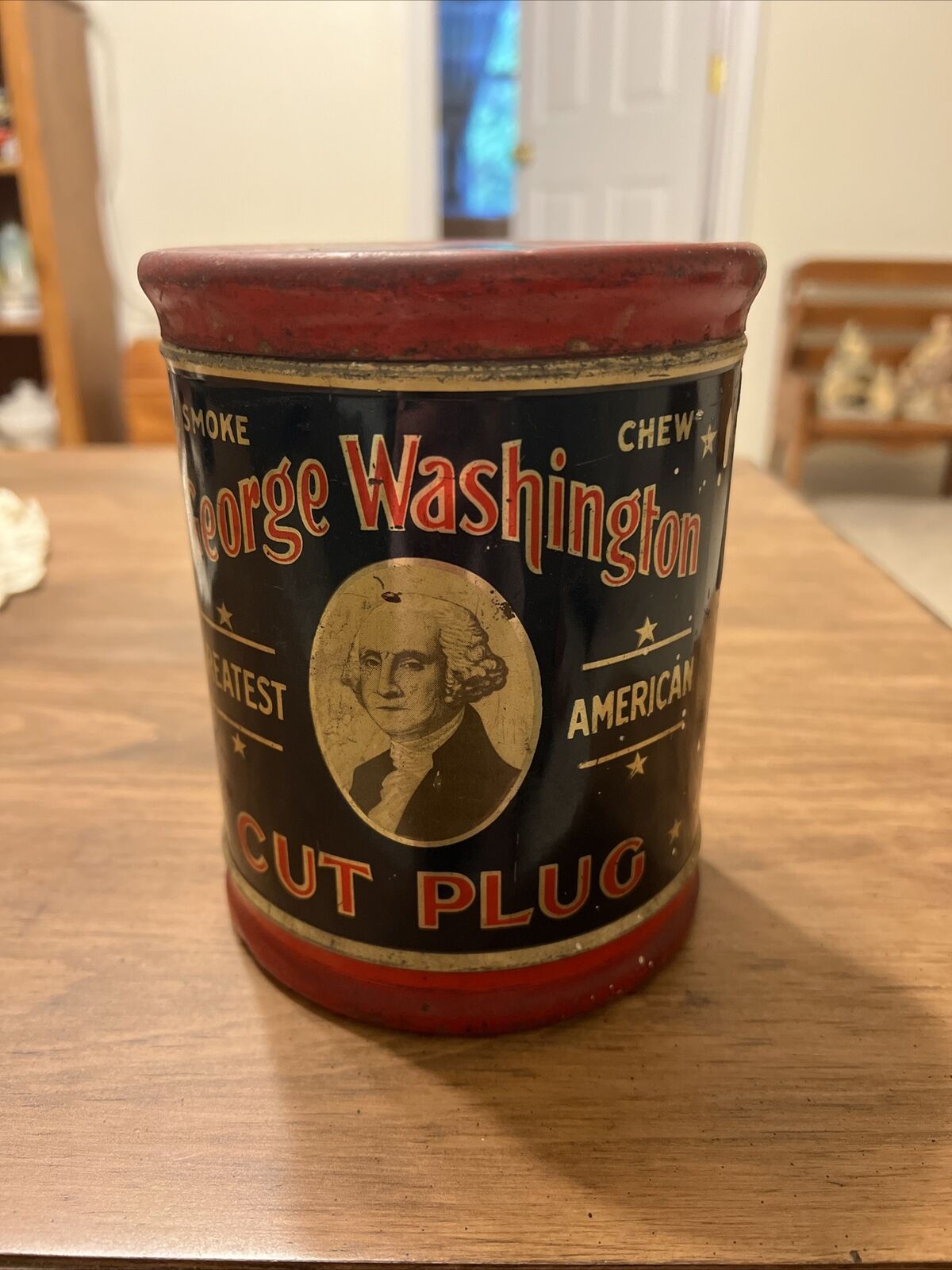 Antique George Washington Cut Plug Tin Tobacco Cigarette Collectible Smoke Chew