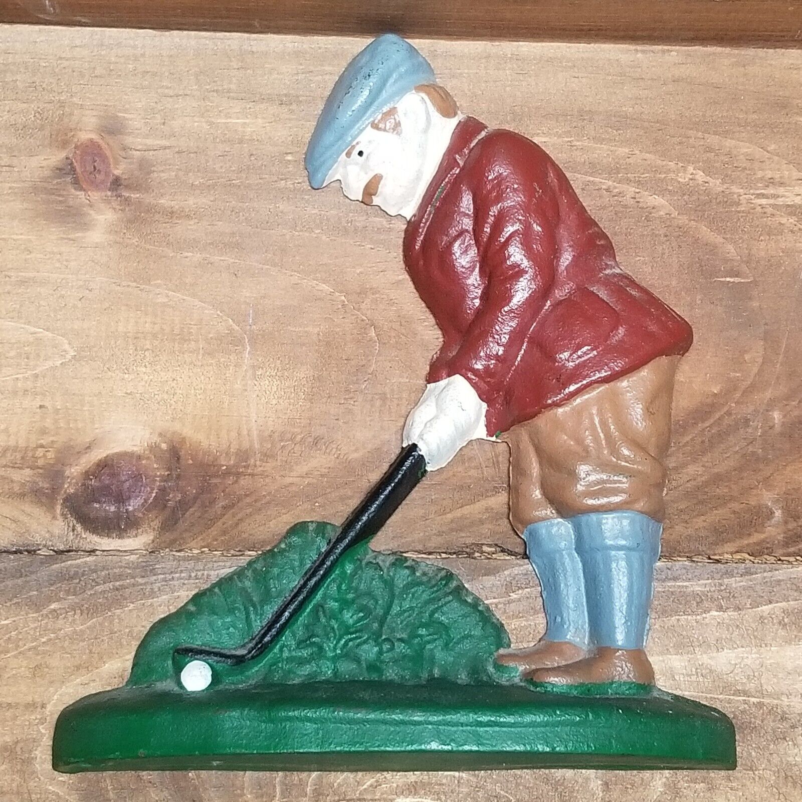 Vintage Golfer Golfing Doorstop or Bookend Painted Cast Iron