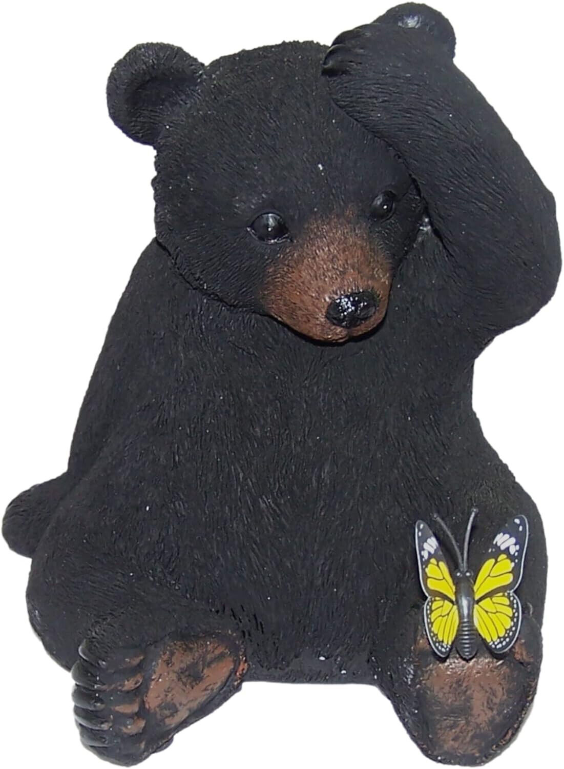 Sitting Black Bear with a Butterfly Figurine, Freestanding Tabletop Decoration