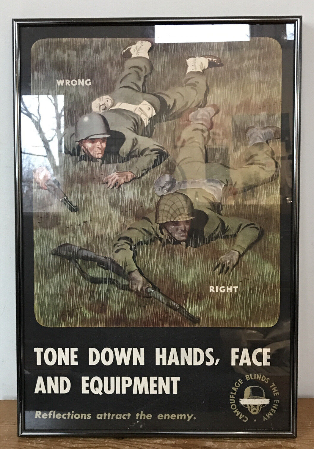 WWII 1943 Military Poster Framed Camouflage Blinds Enemy Army Tone Down Print