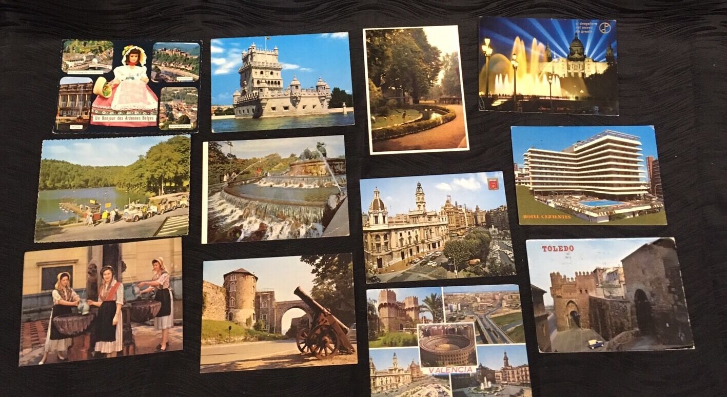 12 Atq Vtg Photo Postcards From Belgium Spain Denmark Landmarks Topography