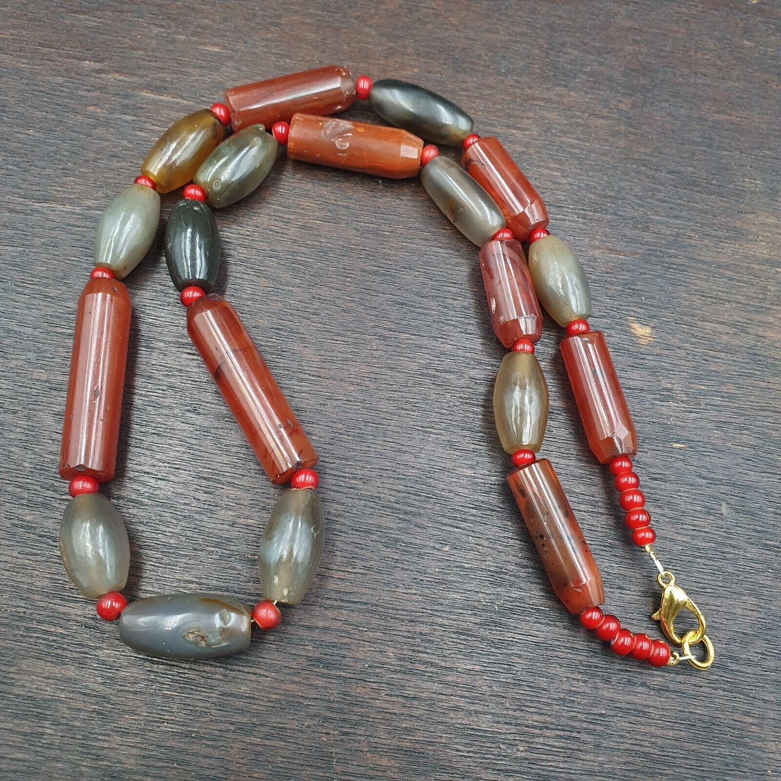 Amazing Antique gray Agate African Trade Red Agate Beads necklace