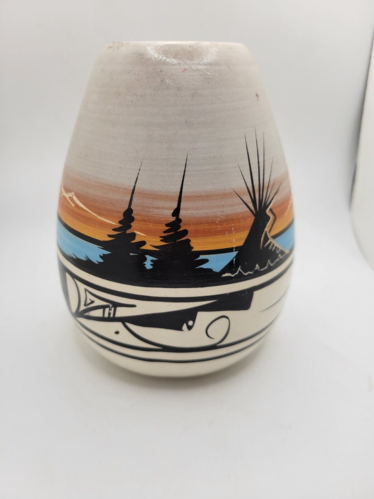 Native American Pottery Vase Signed 6\