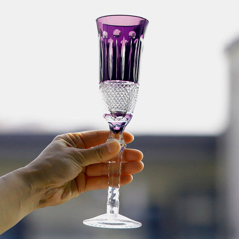 Bohemian Style Purple Champagne Flute Glass Hand Cut To Crystal Goblet 5oz