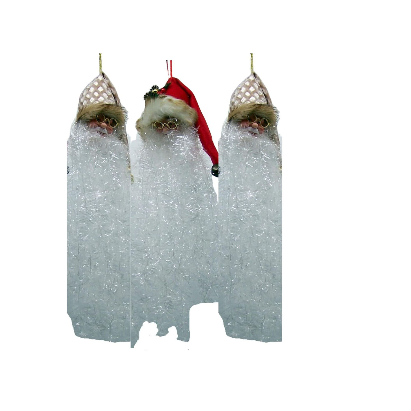 Set of 3 Bearded Hanging Santa Ornament, Unique Holiday Tree Decor