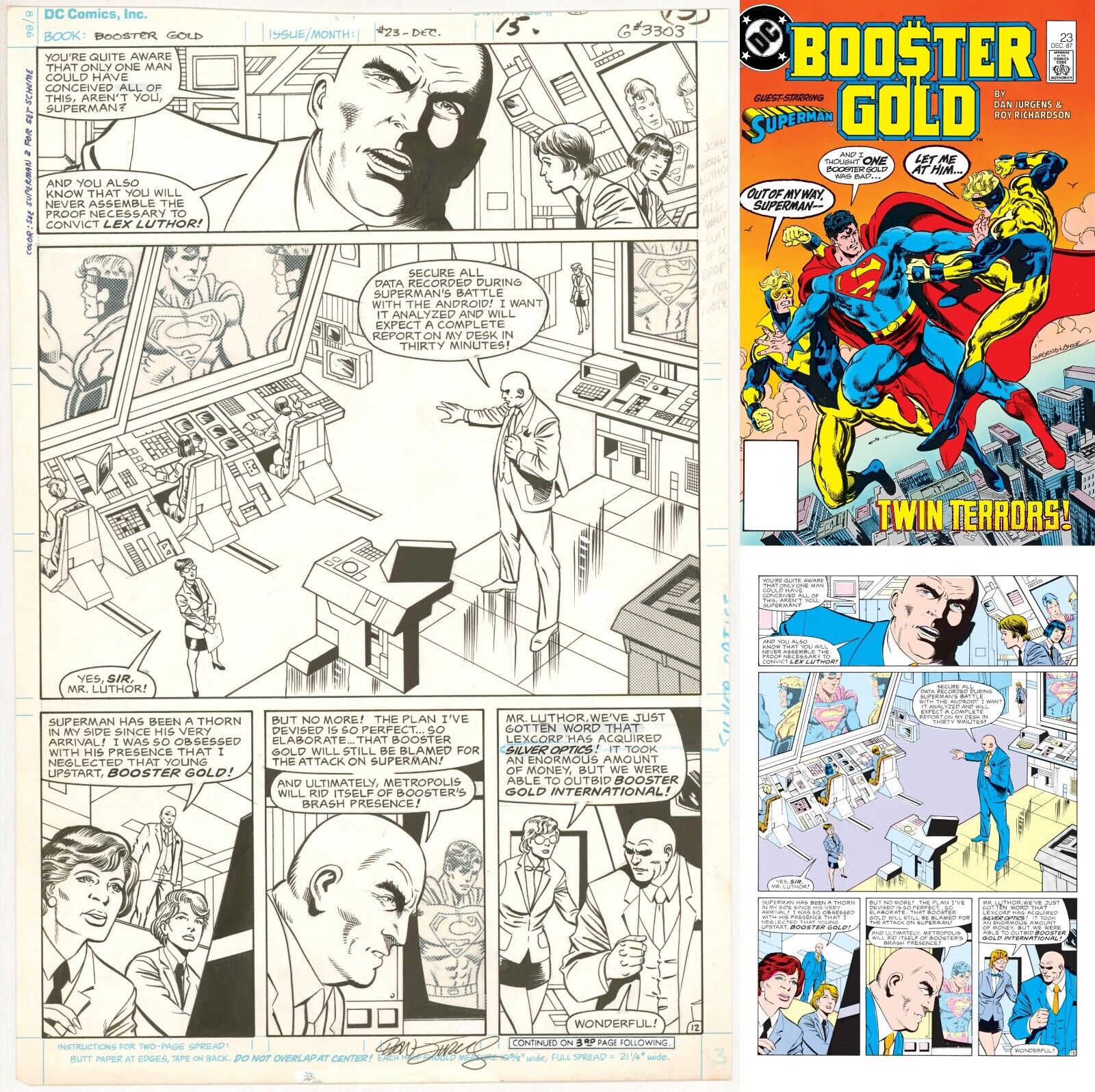 1987 Booster Gold #23 Signed Dan Jurgens Original Art Page Superman Lex Luthor