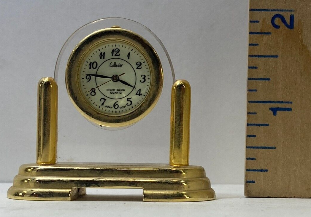 Mini Brass Desk Collectible Clock Quartz Collezie Battery Operated