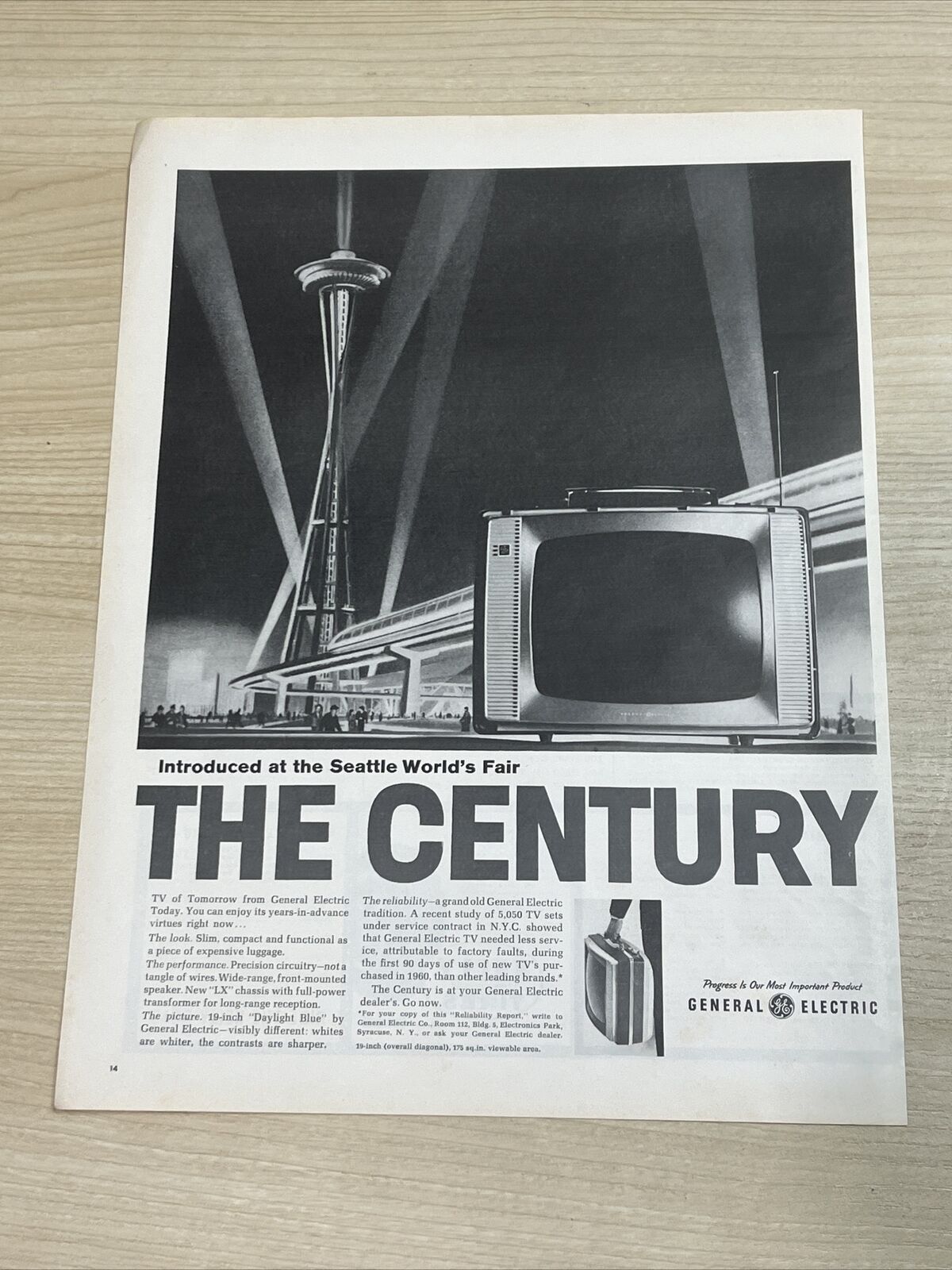 General Electric GE The Century TV Seattle World's Fair 1962 Vintage Print Ad