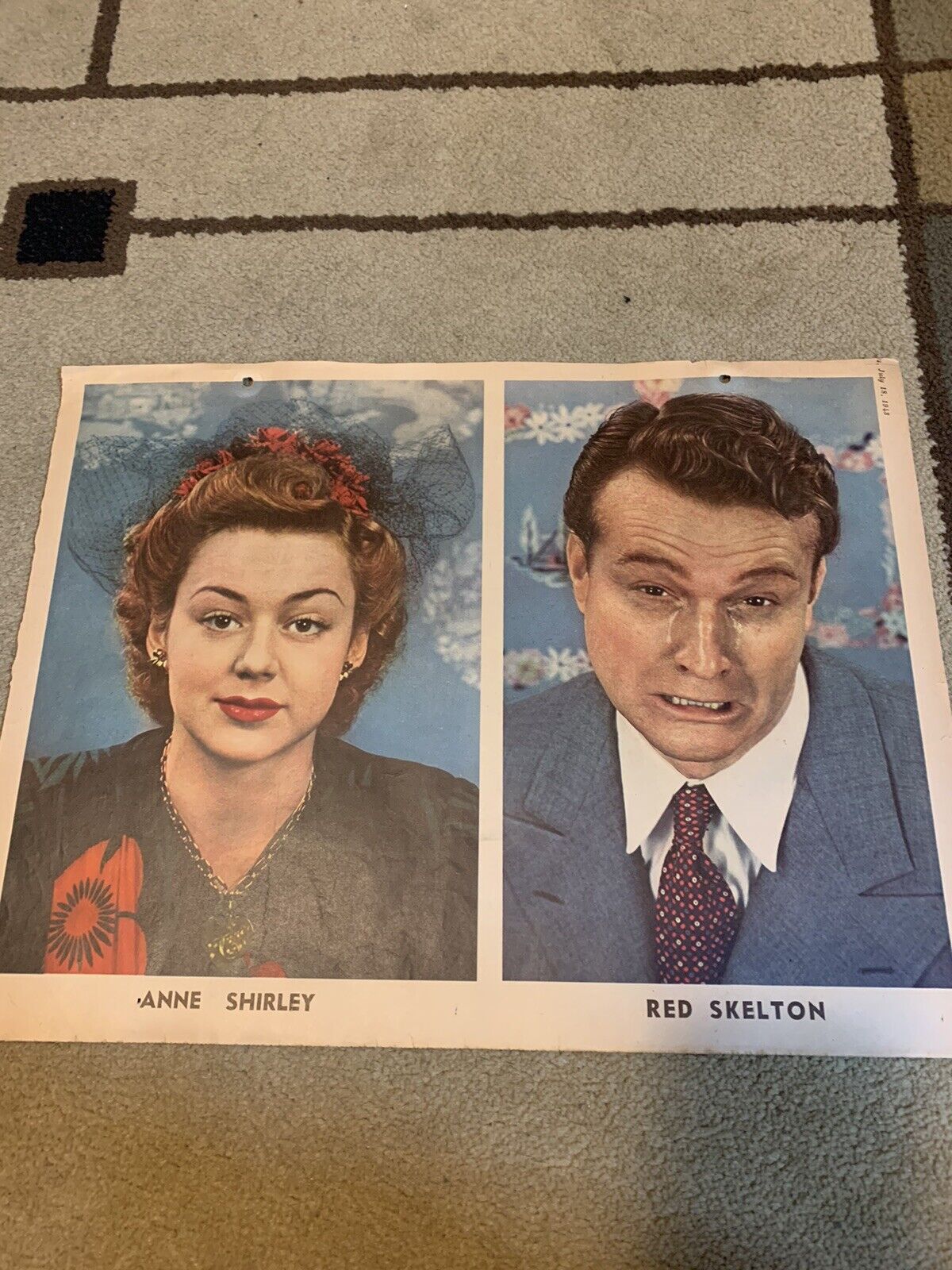 RED SKELTON & Anne Shirley original color portrait  SUNDAY NEWS 7/18/43 RARE