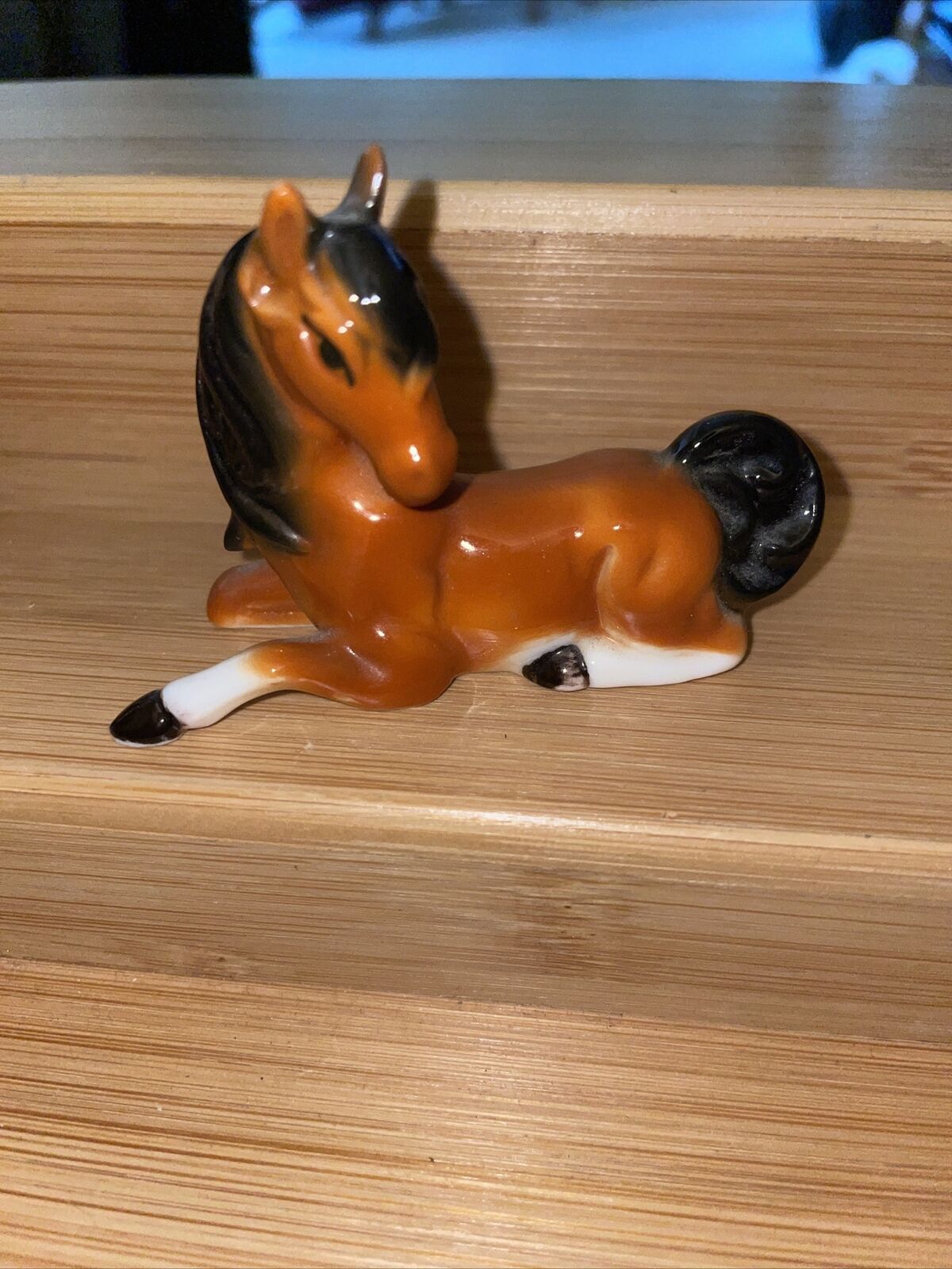 Porcelain Miniature Horse Lying Down Figurine Vintage