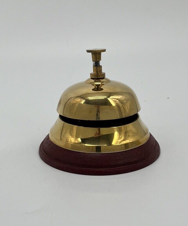 Vintage Solid Wood Base Brass Hotel Desk Bell