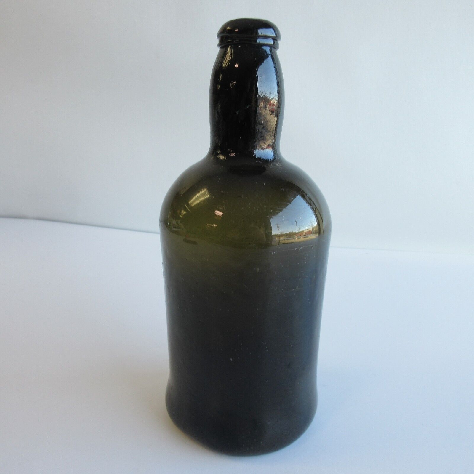 Antique handmade open pontil thick heavy green spirits liquor beer bottle