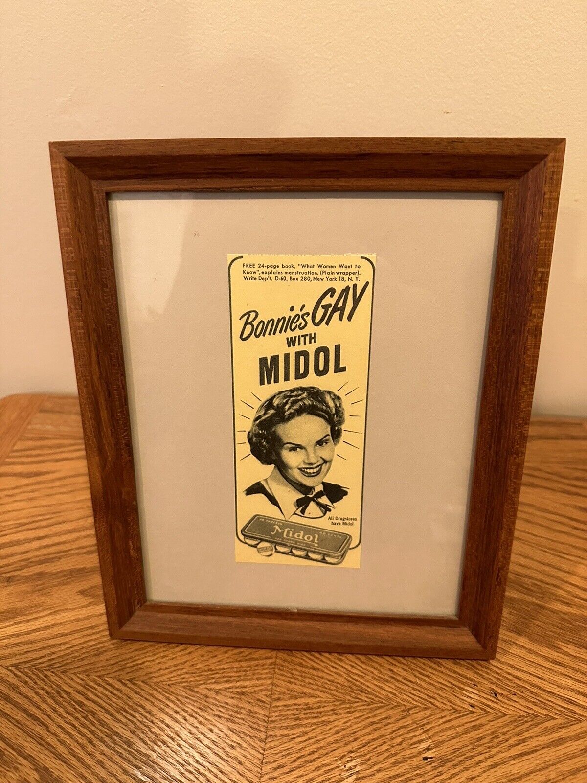 VTG Framed Midol Ad 1950s — Women’s Humor, Funny Ephemera