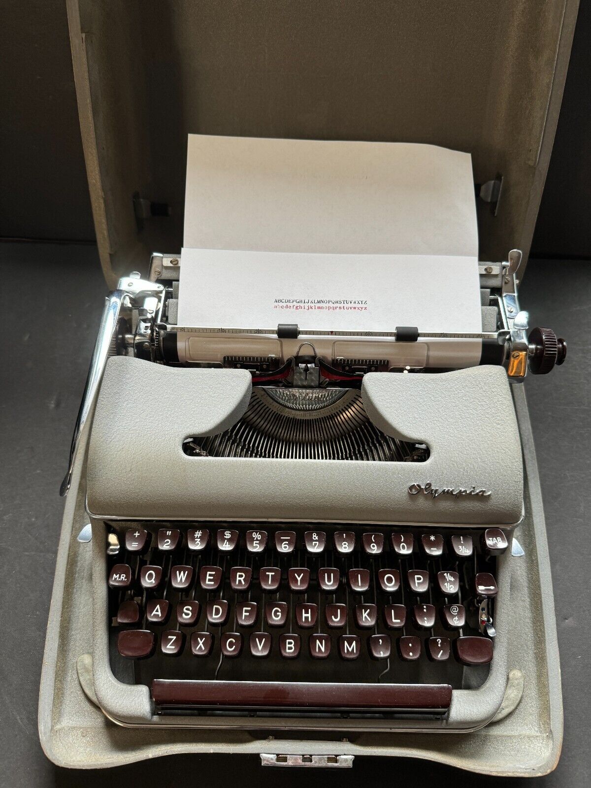 Olympia SM3 Grey De Luxe Typewriter w Case Professionally Restored Germany 1957