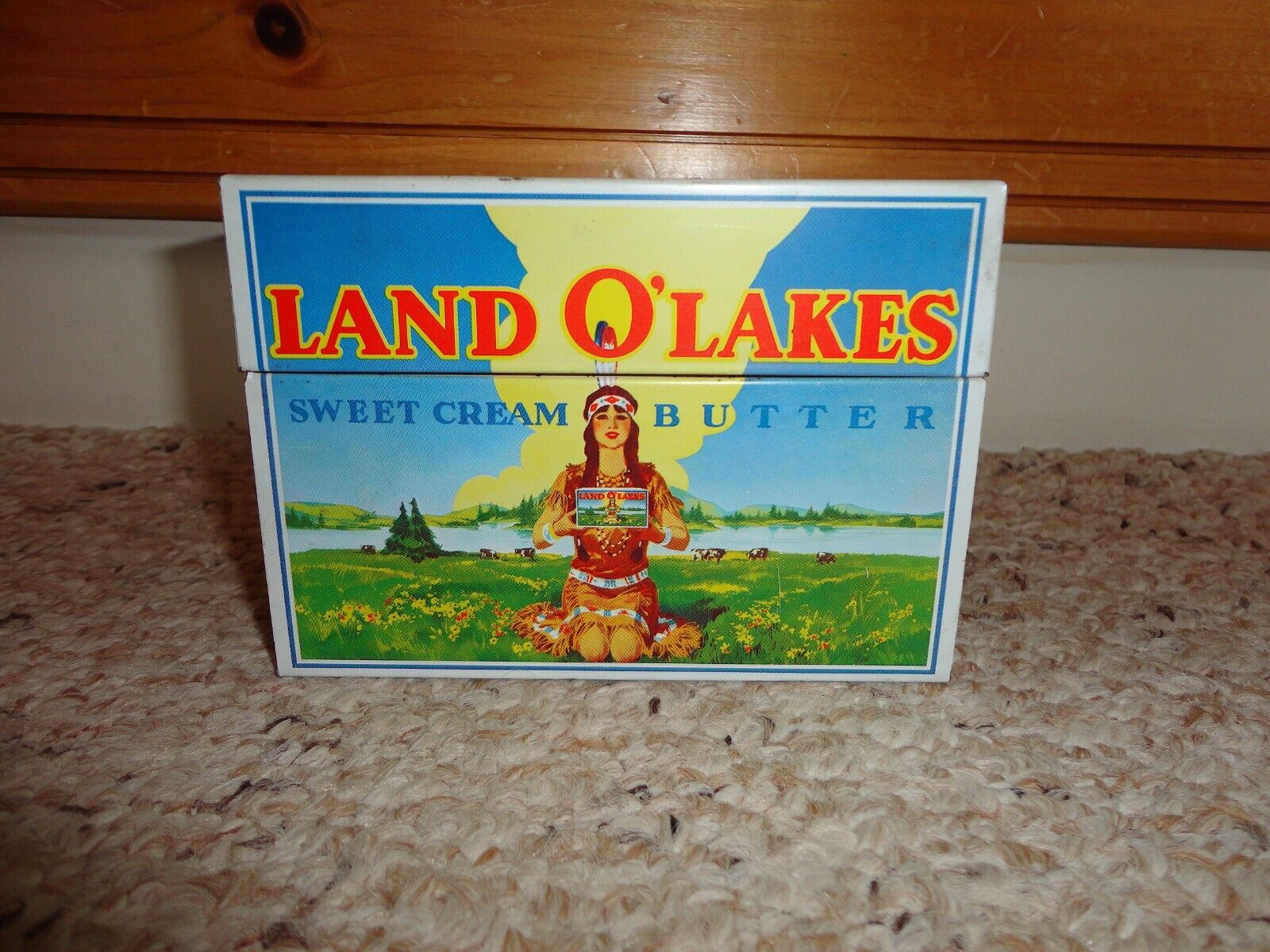 Vintage Ohio Art Land O' Lakes Tin Recipe Box 100+ Recipe Cards Tabs