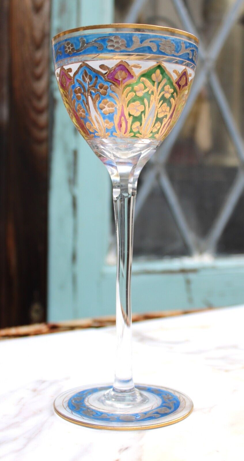 Art Wine Glass- Fritz Heckert, Austria Beauty, Unique Handmade Enamel, Gold Gild